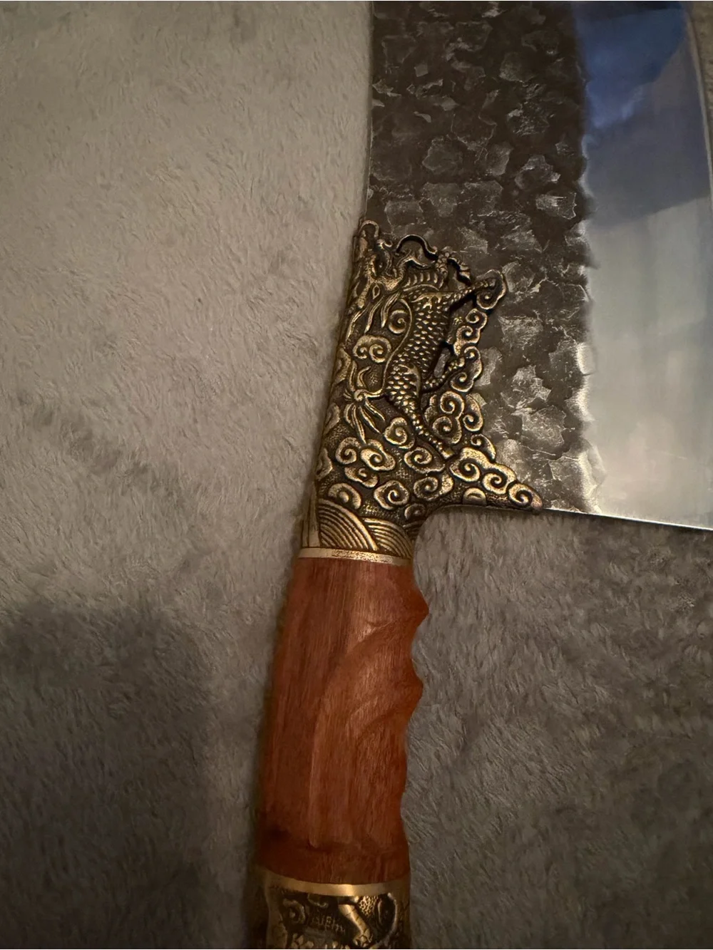 Meat Cleaver Knife   Silver Plain Edge Wood Handle Sheath
